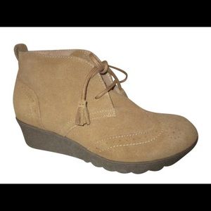 Land’s End Wing Tipped Suede Wedge Ankle Boots